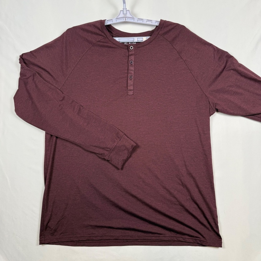 01.ALGO Mens XL Performance Henley Long Sleeve Shirt Burgundy Quick Dry SPF 40